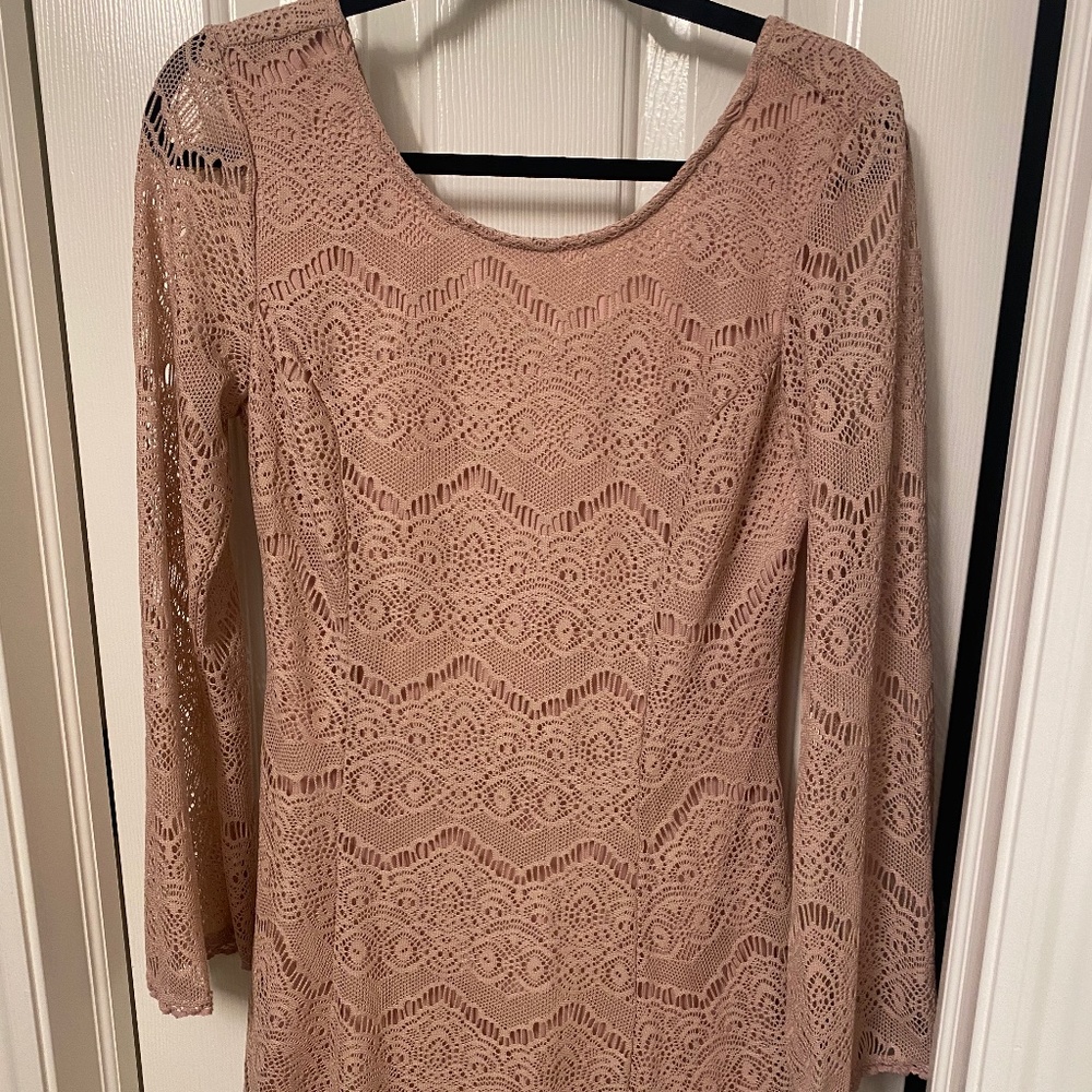 Blush lace long sleeve dress